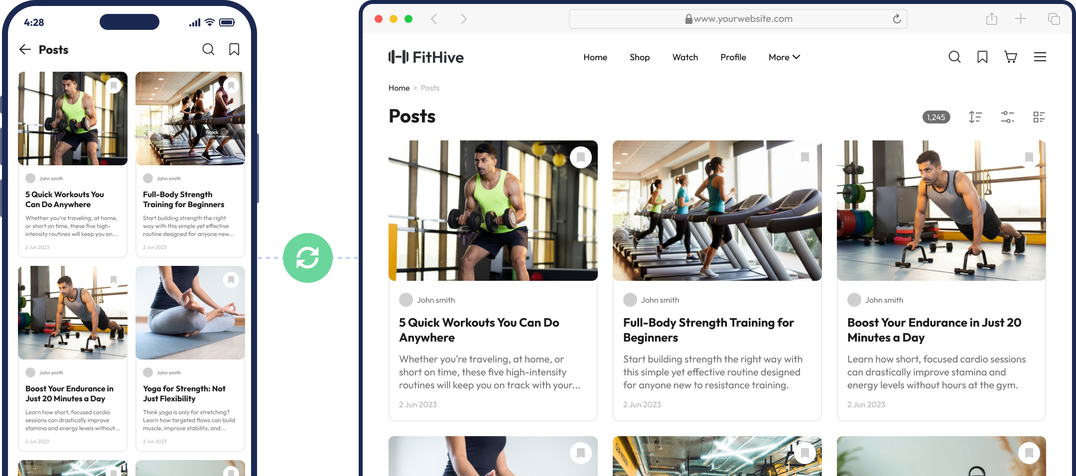 Custom app content published as a website