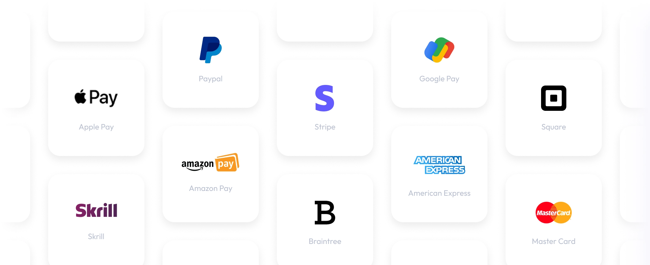 Icons of multiple payment gateways supported by AppMySite's Shopify app creator.