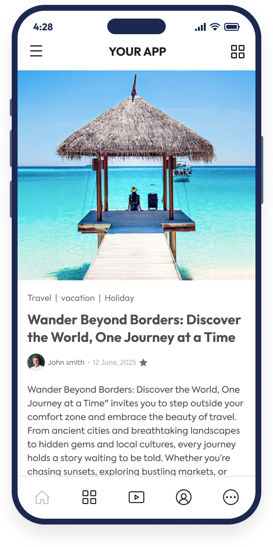 Preview of a WordPress mobile app built with AppMySite