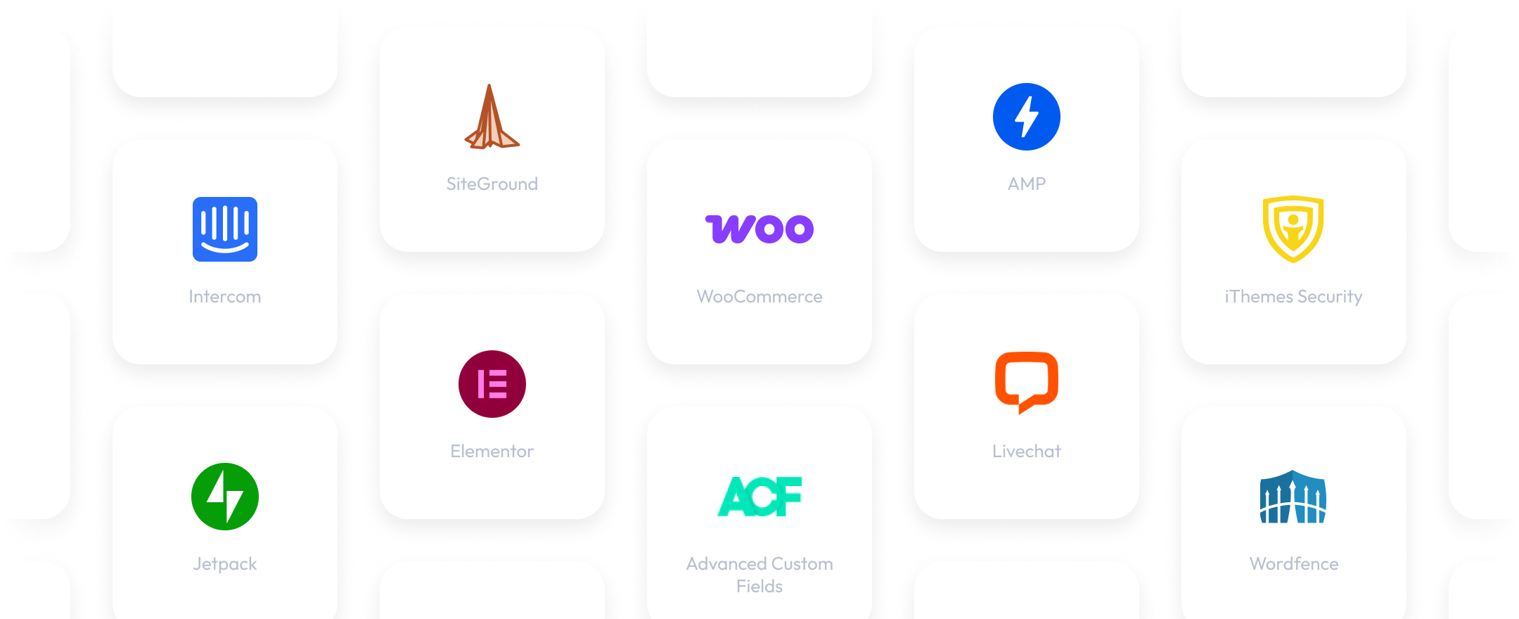 Icons of WordPress plugins supported by AppMySite’s WordPress app builder.