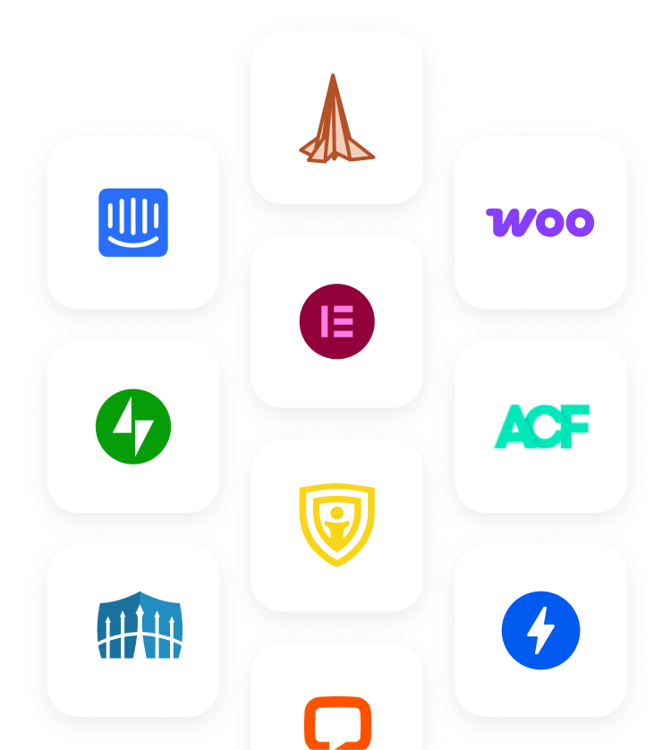 Icons of WordPress plugins supported by AppMySite’s WordPress app builder.