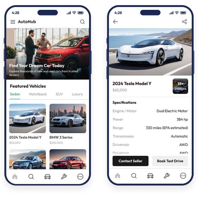 Automobile app mobile screens