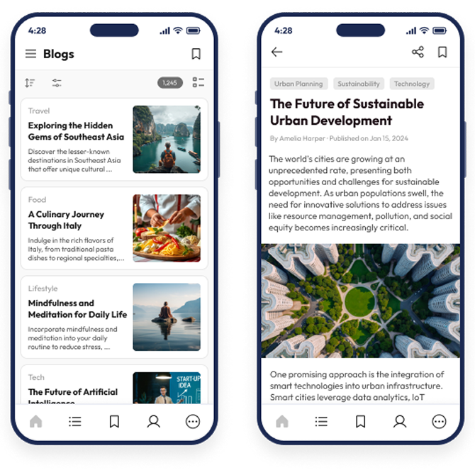 Blog app mobile screens