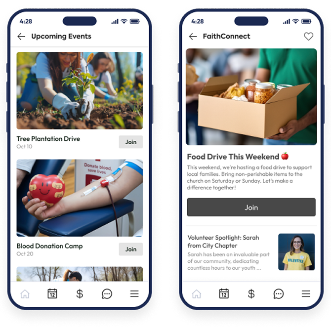 Community app mobile screens