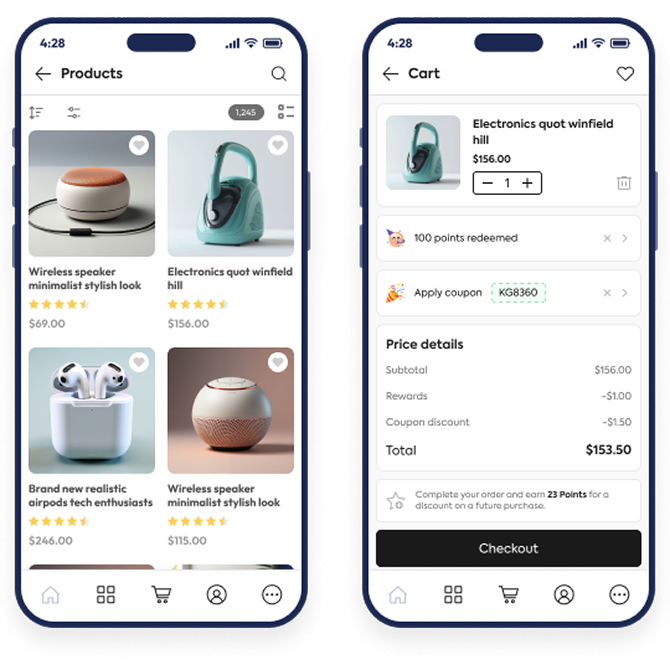 E-commerce app mobile screens