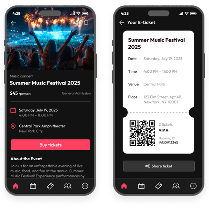 Event app mobile screens