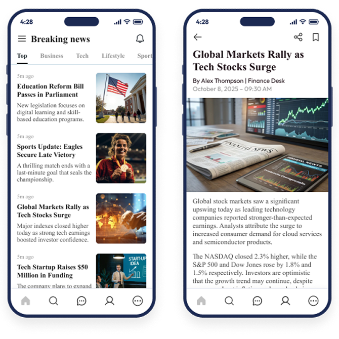 News app mobile screens